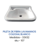 RUCO 107 PILETA DE FIBRA LAVAMANOS COLEGIAL 33X32 BLANCA