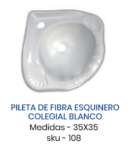RUCO 108 PILETA DE FIBRA ESQUINERO COLEGIAL 35X35 BLANCO