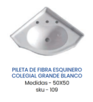 RUCO 109 PILETA DE FIBRA ESQUINERO COLEGIAL GRANDE 50X50 BL