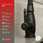 MOZART 7390 SINGAPUR MONOCOMANDO MESADA NEGRA C/ROCIADOR - Imagen 3