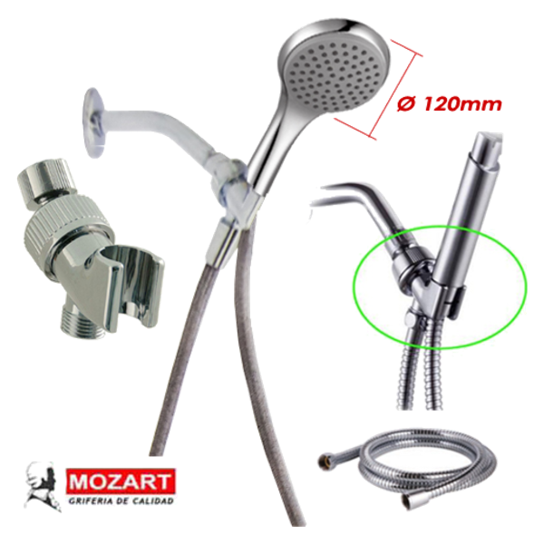 Duchador plástico con brazo y flexible 1,50mt Mozart 8136